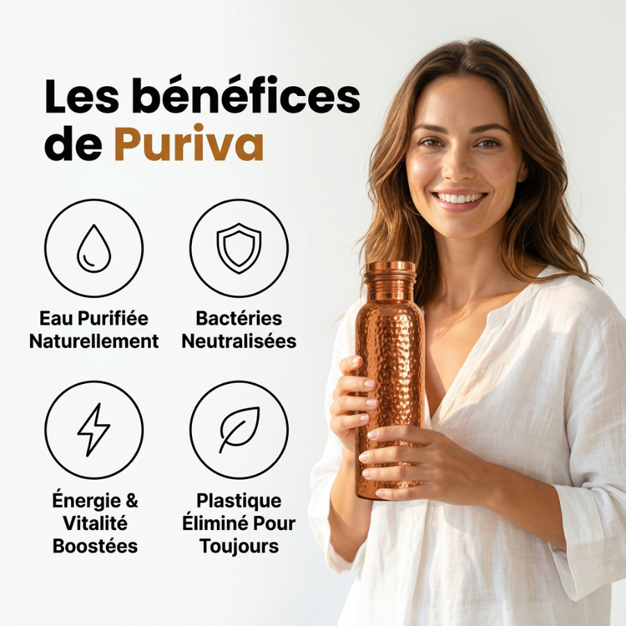 Puriva™ Buvez Enfin une Eau Pure — Gourde Cuivre Pur, Sans Plastique, Sans Bactéries